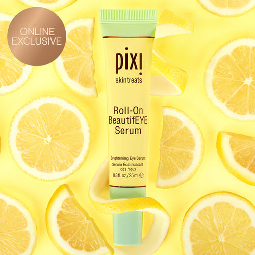 Online Exclusive: Pixi Roll-on BeautifEYE Serum shown with lemon background