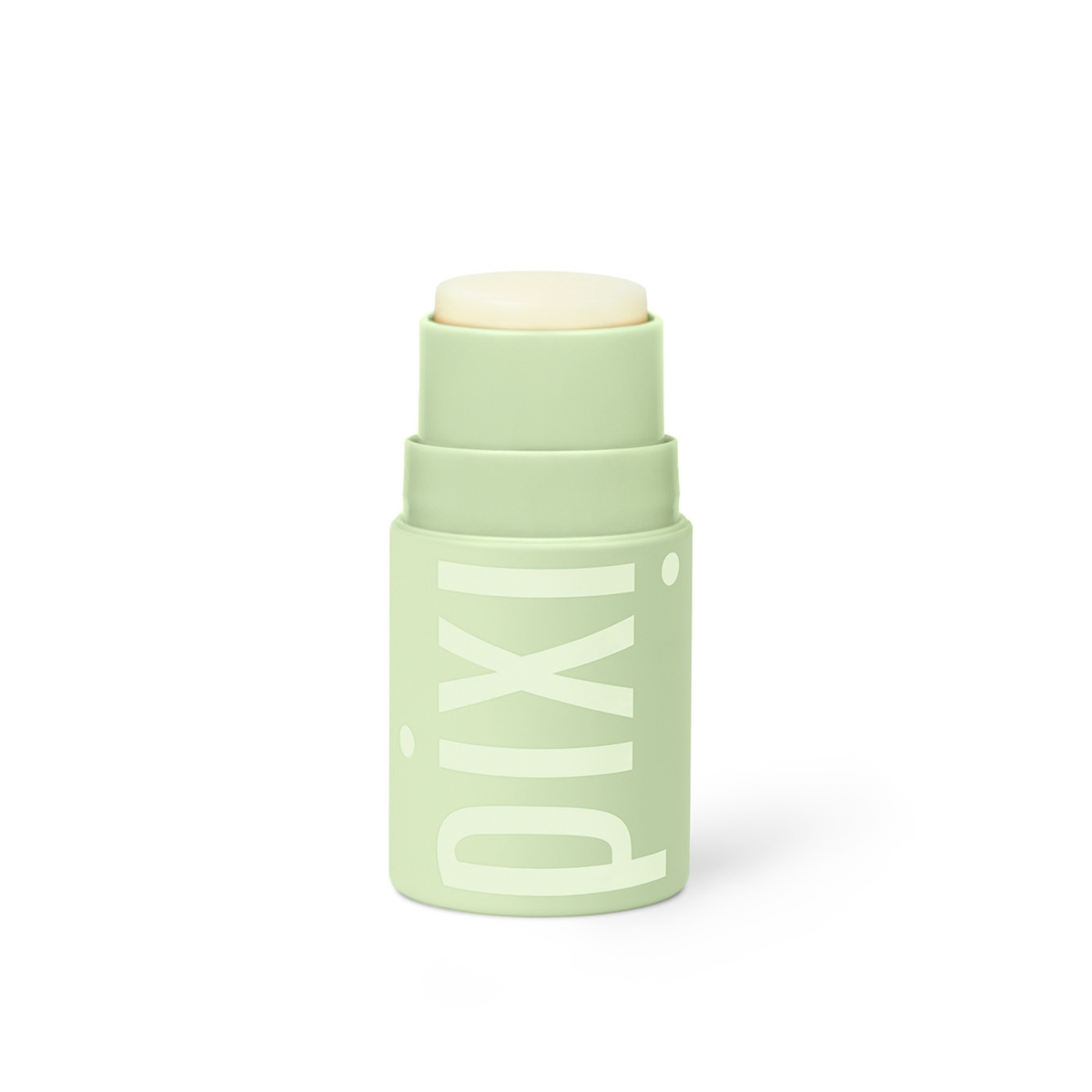Pixi +Hydra LipTreat lip balm stick in a clear shade, light mint green container with the brand name 'pixi' printed vertically on the front, set against a plain white background.